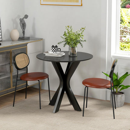 Round black dining table, modern steel frame, Ø78 x 75 cm