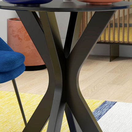 Round black dining table, modern steel frame, Ø78 x 75 cm