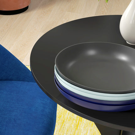 Round black dining table, modern steel frame, Ø78 x 75 cm