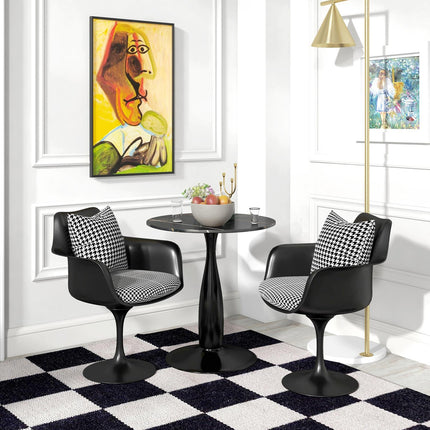 Round dining table, modern style - black, steel frame