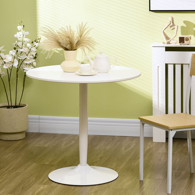 Round white dining table, modern steel leg, Ø80 x 75 cm