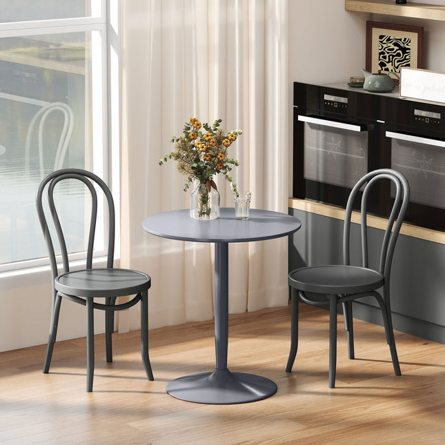 Round gray dining table for 2 - modern steel legs