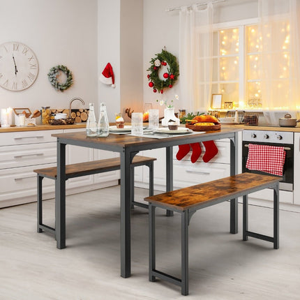 Dining table with 2 benches Dining group set of 3 110 x 70 cm Kitchen table for 4 people Coffee + black