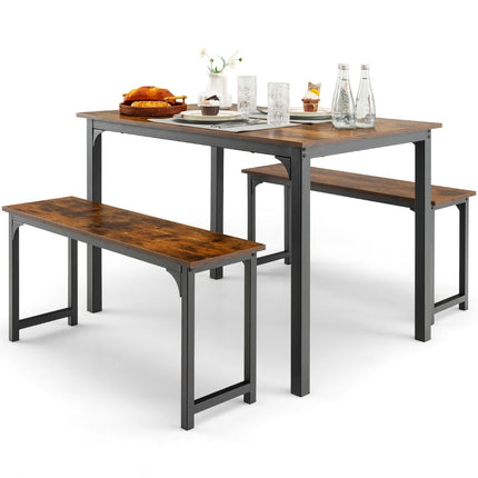 Dining table with 2 benches Dining group set of 3 110 x 70 cm Kitchen table for 4 people Coffee + black