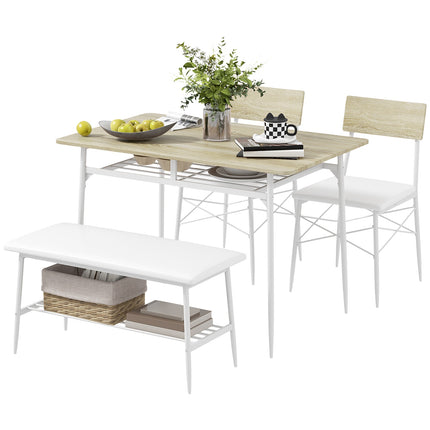 Dining table set with bench and chairs, oak finish
