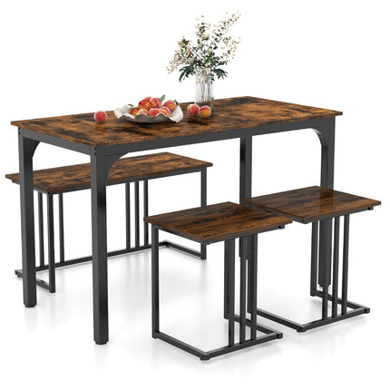 Dining table with bench &amp; 2 stools set of 4 kitchen table industrial dining group for kitchen 120 x 60 x 75 cm brown