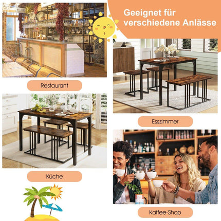 Dining table with bench &amp; 2 stools set of 4 kitchen table industrial dining group for kitchen 120 x 60 x 75 cm brown