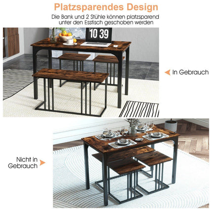 Dining table with bench &amp; 2 stools set of 4 kitchen table industrial dining group for kitchen 120 x 60 x 75 cm brown