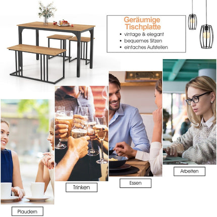 Dining table with bench &amp; 2 stools set of 4 kitchen table industrial dining group for kitchen 120 x 60 x 75 cm natural