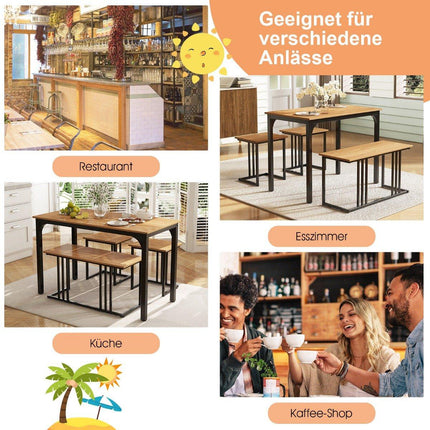 Dining table with bench &amp; 2 stools set of 4 kitchen table industrial dining group for kitchen 120 x 60 x 75 cm natural