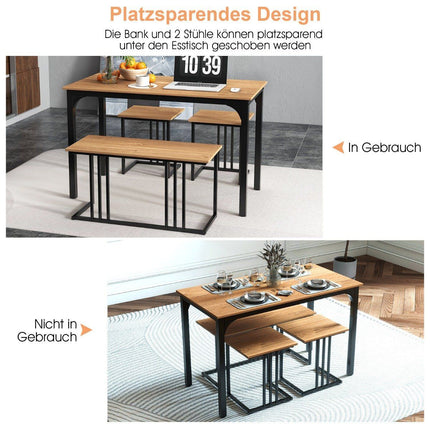 Dining table with bench &amp; 2 stools set of 4 kitchen table industrial dining group for kitchen 120 x 60 x 75 cm natural