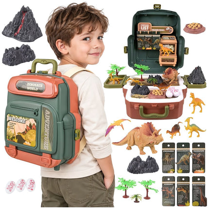 Dinosaur Figure Set in a Backpack with Volcano and Nest, 5 Figures, Age 3+
