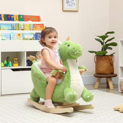 Dinosaur Rocker with Sounds, Soft Filling, Wood Frame, Green