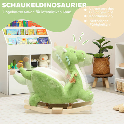 Dinosaur Rocker with Sounds, Soft Filling, Wood Frame, Green
