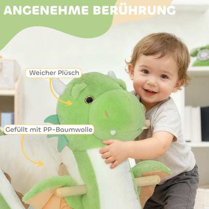 Dinosaur Rocker with Sounds, Soft Filling, Wood Frame, Green