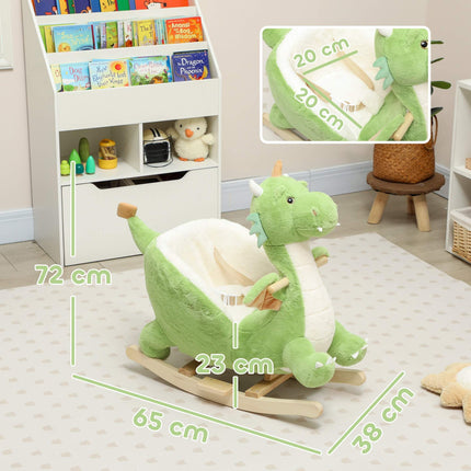 Dinosaur Rocker with Sounds, Soft Filling, Wood Frame, Green
