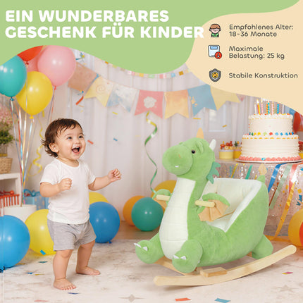 Dinosaur Rocker with Sounds, Soft Filling, Wood Frame, Green