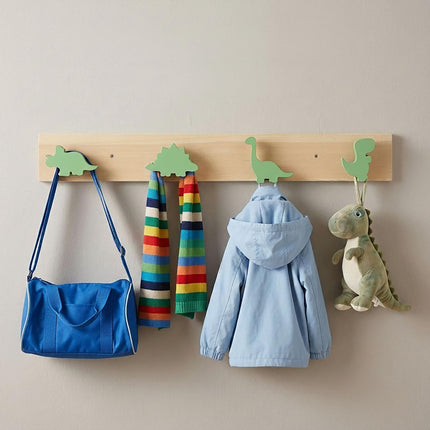 Dinosaur-Themed Kids' Coat Rack with 4 Hooks, Green