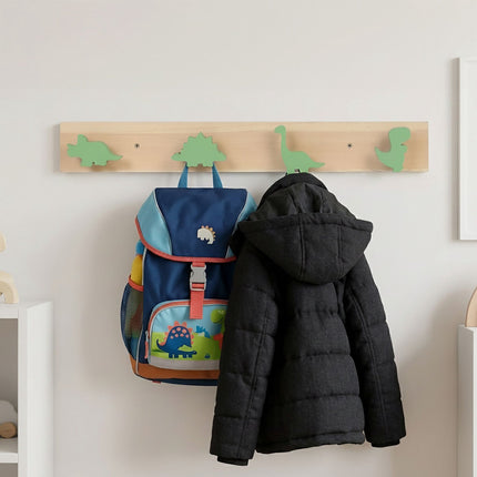Dinosaur-Themed Kids' Coat Rack with 4 Hooks, Green