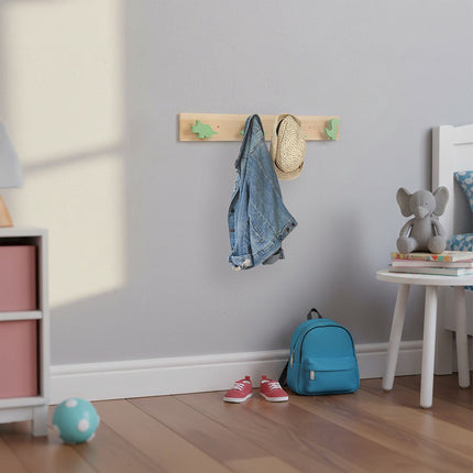 Dinosaur-Themed Kids' Coat Rack with 4 Hooks, Green