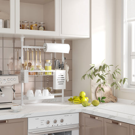 3-level adjustable dish rack with hooks and knife holder