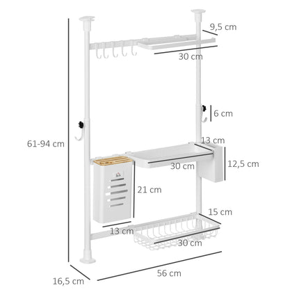 3-level adjustable dish rack with hooks and knife holder