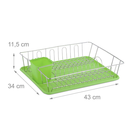 Dish rack with cutlery holder in green