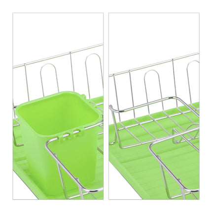 Dish rack with cutlery holder in green