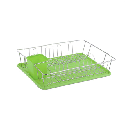 Dish rack with cutlery holder in green