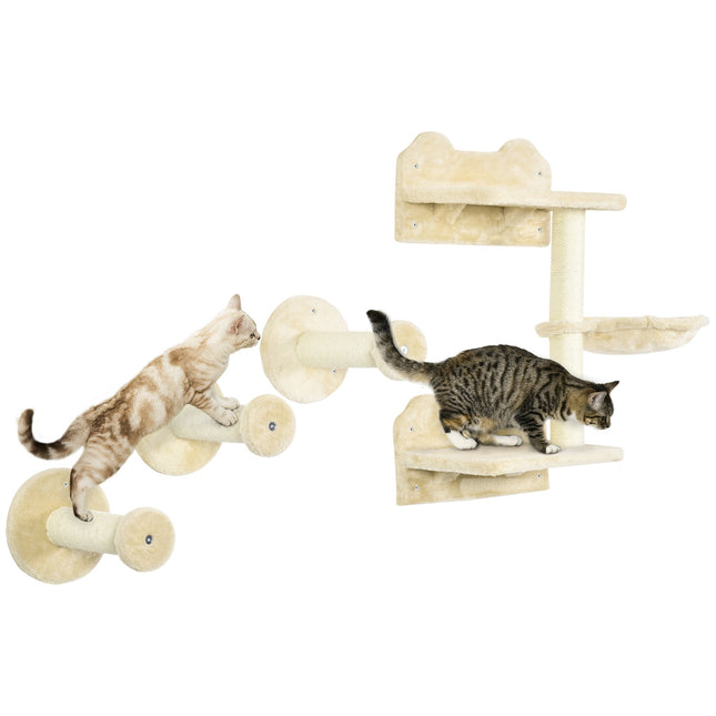 Cat tree with hammock, climbing wall and scratching posts