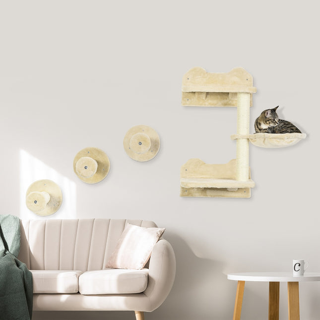 Cat tree with hammock, climbing wall and scratching posts