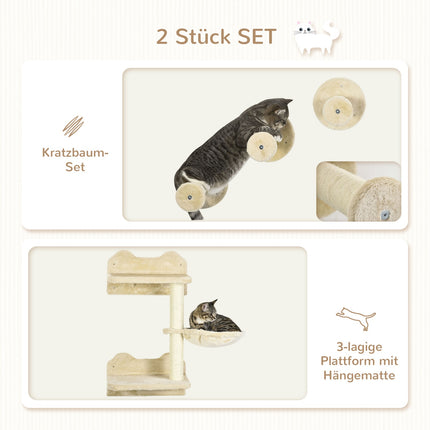 Cat tree with hammock, climbing wall and scratching posts