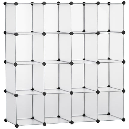 Cube storage system, 16 plastic shelves, white, 125x32x125cm
