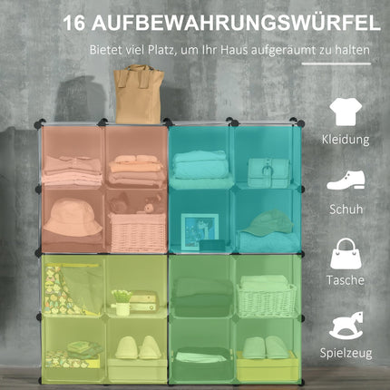 Cube storage system, 16 plastic shelves, white, 125x32x125cm