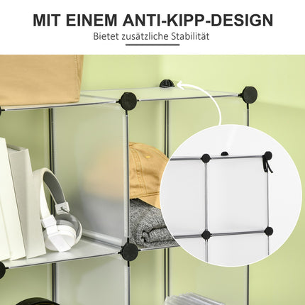 Cube storage system, 16 plastic shelves, white, 125x32x125cm