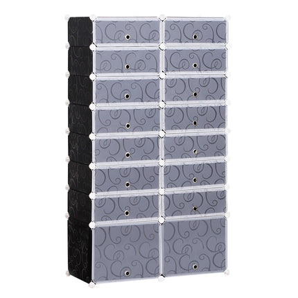 Modular shoe shelf wardrobe - 16 compartments, black/white