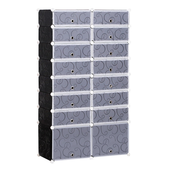 Modular shoe shelf wardrobe - 16 compartments, black/white