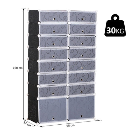 Modular shoe shelf wardrobe - 16 compartments, black/white