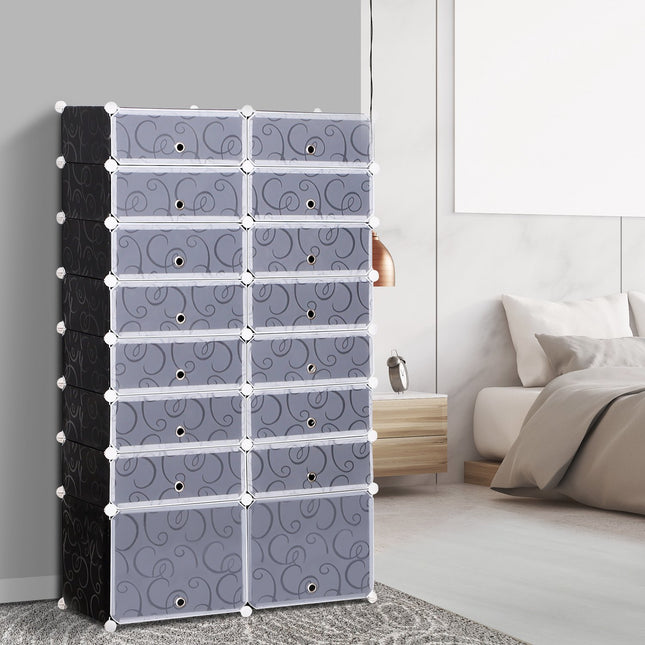 Modular shoe shelf wardrobe - 16 compartments, black/white