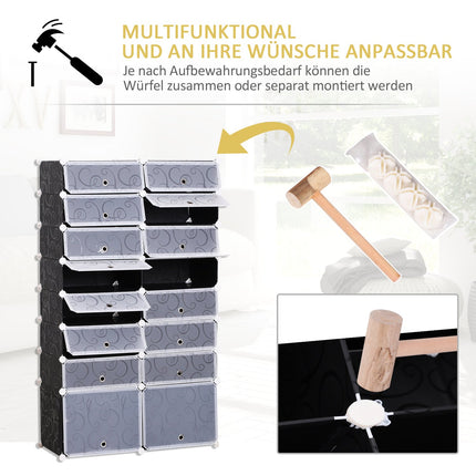 Modular shoe shelf wardrobe - 16 compartments, black/white
