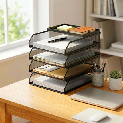 Document Organizer, Metal Mesh, 4 A4 Compartments