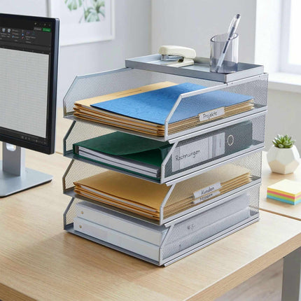 Document Organizer, Metal Mesh, 4-Tier A4 Trays