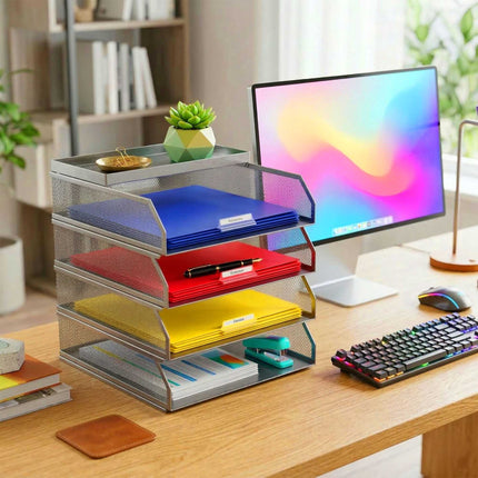 Document Organizer, Metal Mesh, 4-Tier A4 Trays
