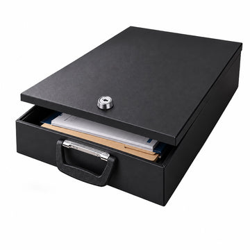 Document Safe A4 with Key Lock and Folding Handle, Iron, Black