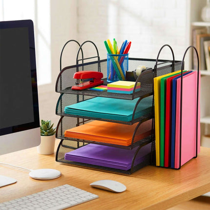 Document Tray Organizer, 4-Compartment A4, Stackable