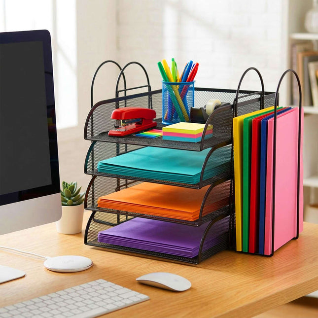 Document Tray Organizer, 4-Compartment A4, Stackable