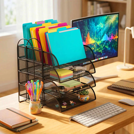 Document Tray Organizer, 4-Compartment A4, Stackable