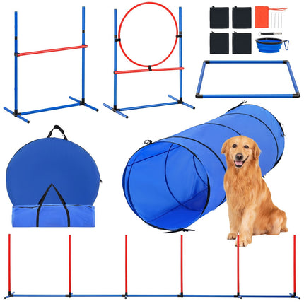 Dog Agility Course Kit, 5-Piece Set With Tunnel & Hurdles