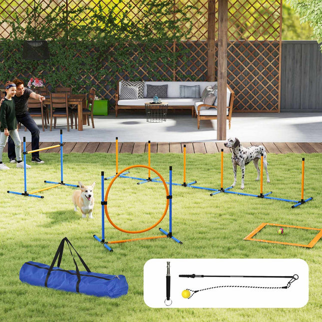 Dog Agility Set, adjustable hurdles & slalom poles, 9 parts