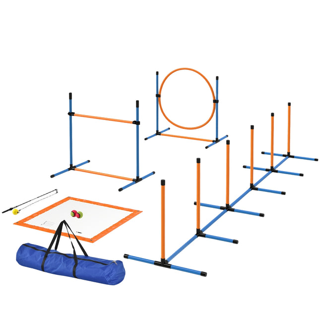 Dog Agility Set, adjustable hurdles & slalom poles, 9 parts